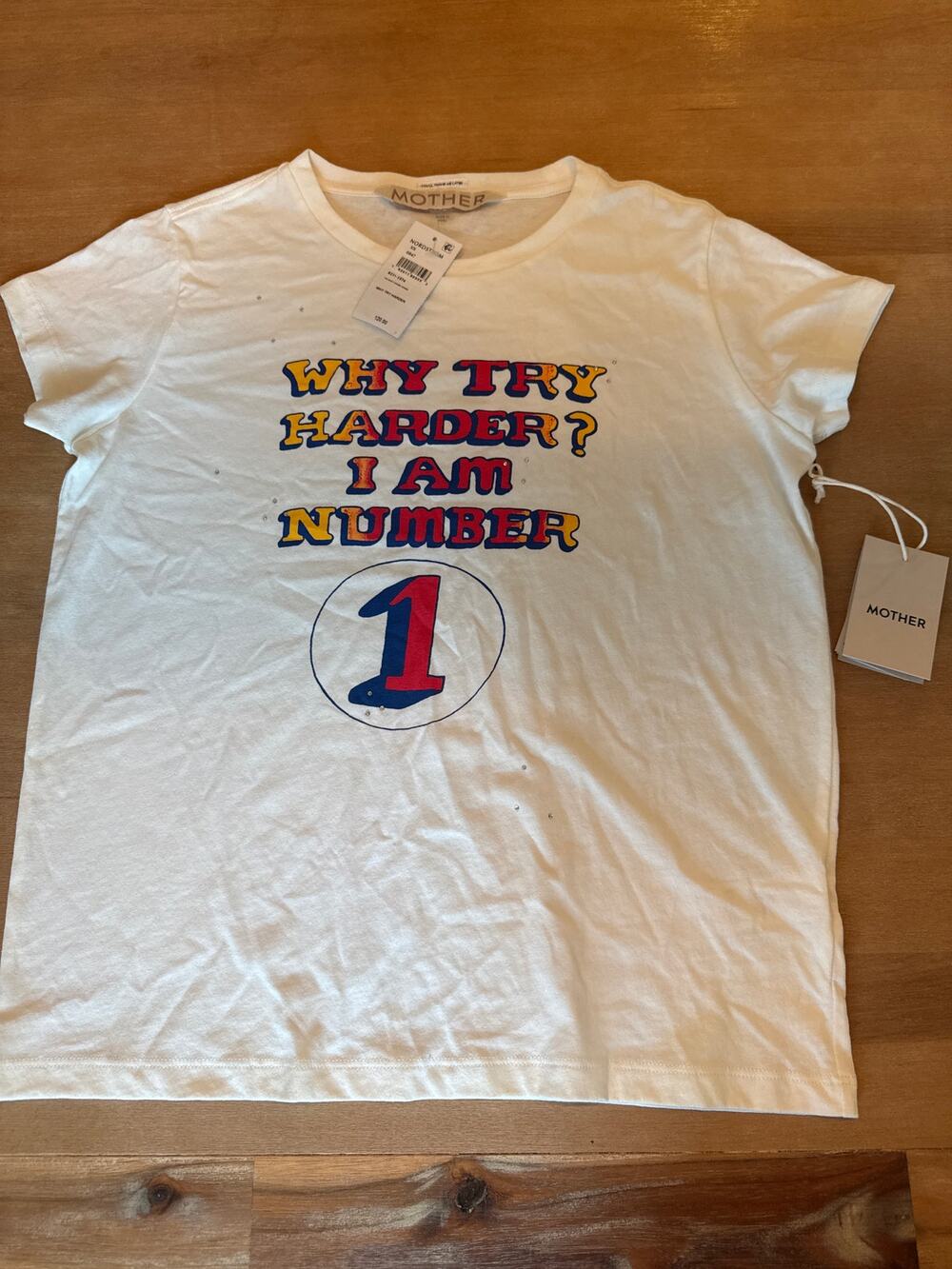 MOTHER Why Try Harder The Boxy Goodie Goodie Tee XS Cotton T-Shirt